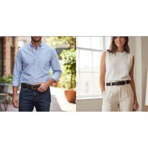 Brown Braided Leather Belt With Solid Brass Buckle LG (38-40) Full Grain Leather